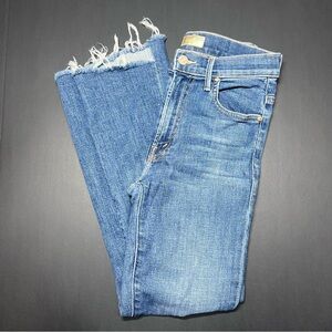 MOTHER Blue Ankle Crop Jeans with Frayed Hem